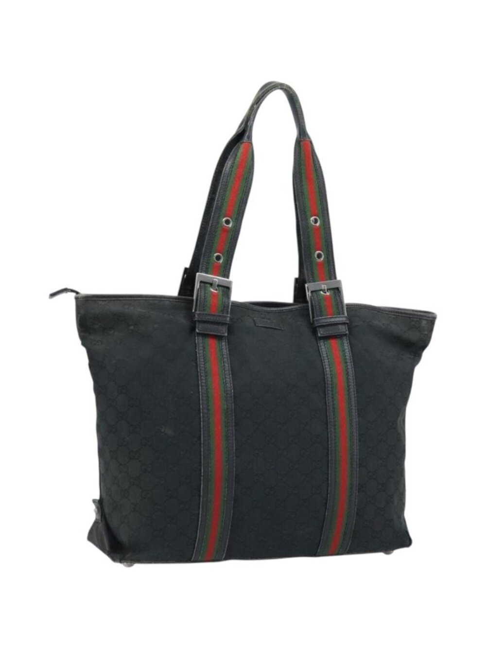 GUCCI GG Canvas Web Sherry Line Tote Bag Black 132898
